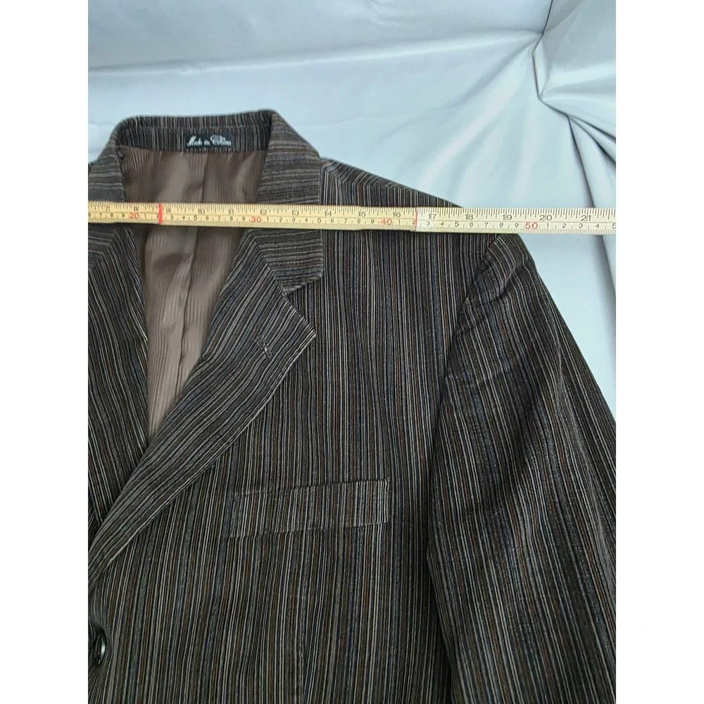 Zagato Signature Collection Mens 42R Brown Striped Cotton 3 Button Blazer Coat